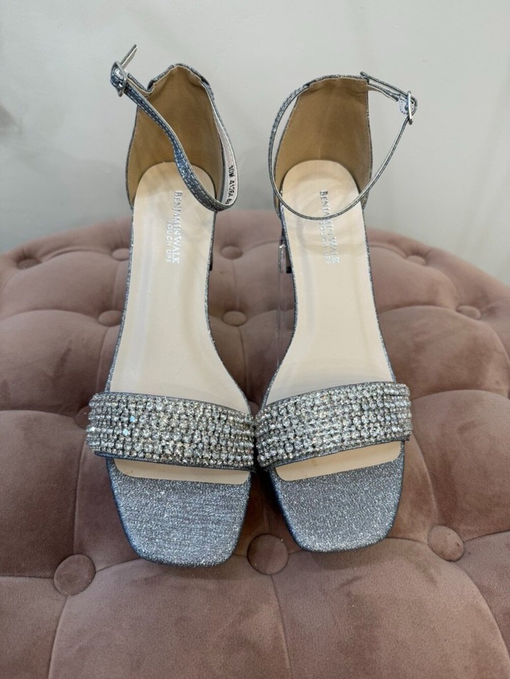 Touch Ups by Benjamin Walk Jade Silver Shimmer Rhinestone Heels Size 10